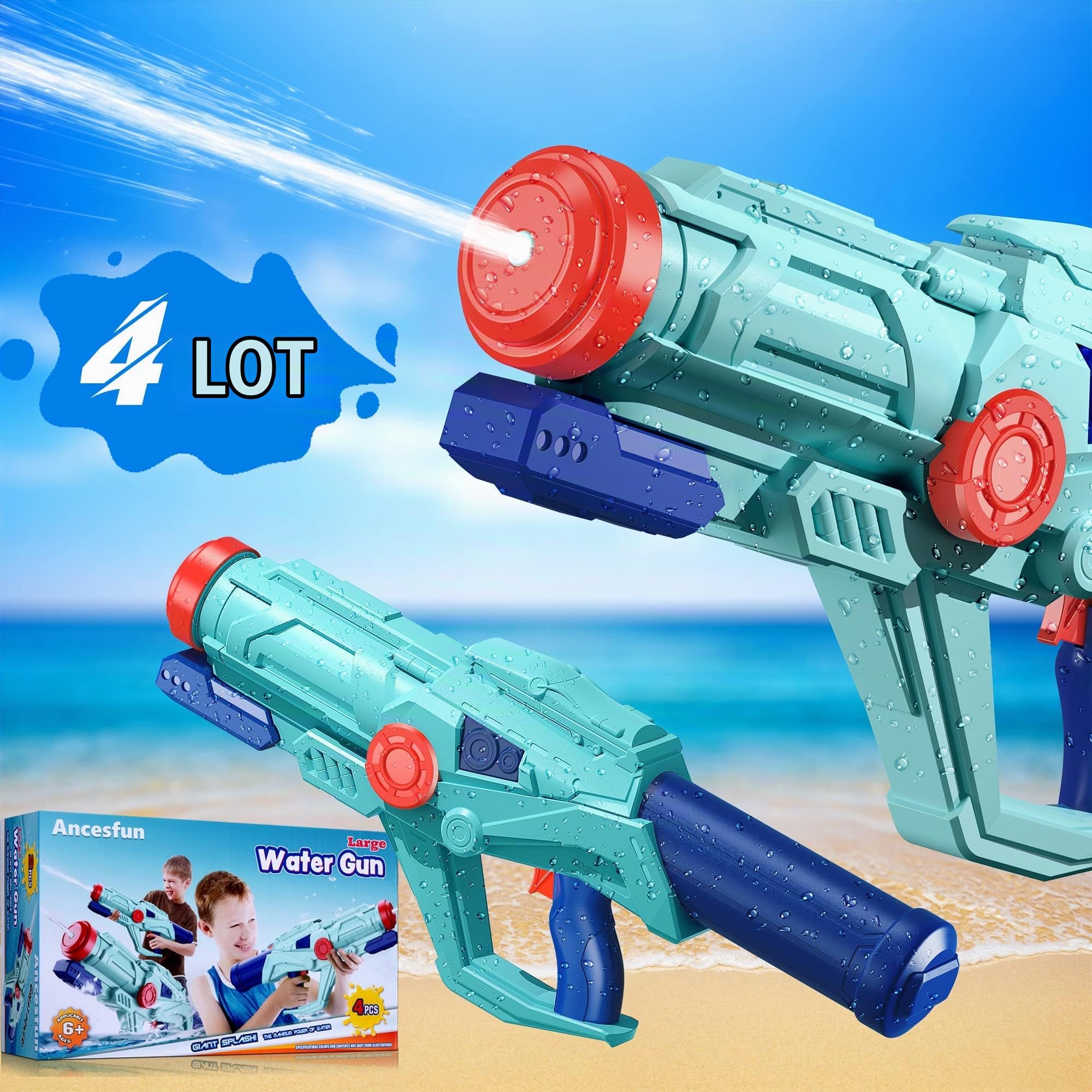 Pistolet à Eau pour Enfants et Adultes, 4 PCS XXL Fusils à Eau 22" Puissant avec 750ML, Water Soaker Guns Longue Portée 8-10M, Jouet d'Été pour Piscine, Jardin et Plage