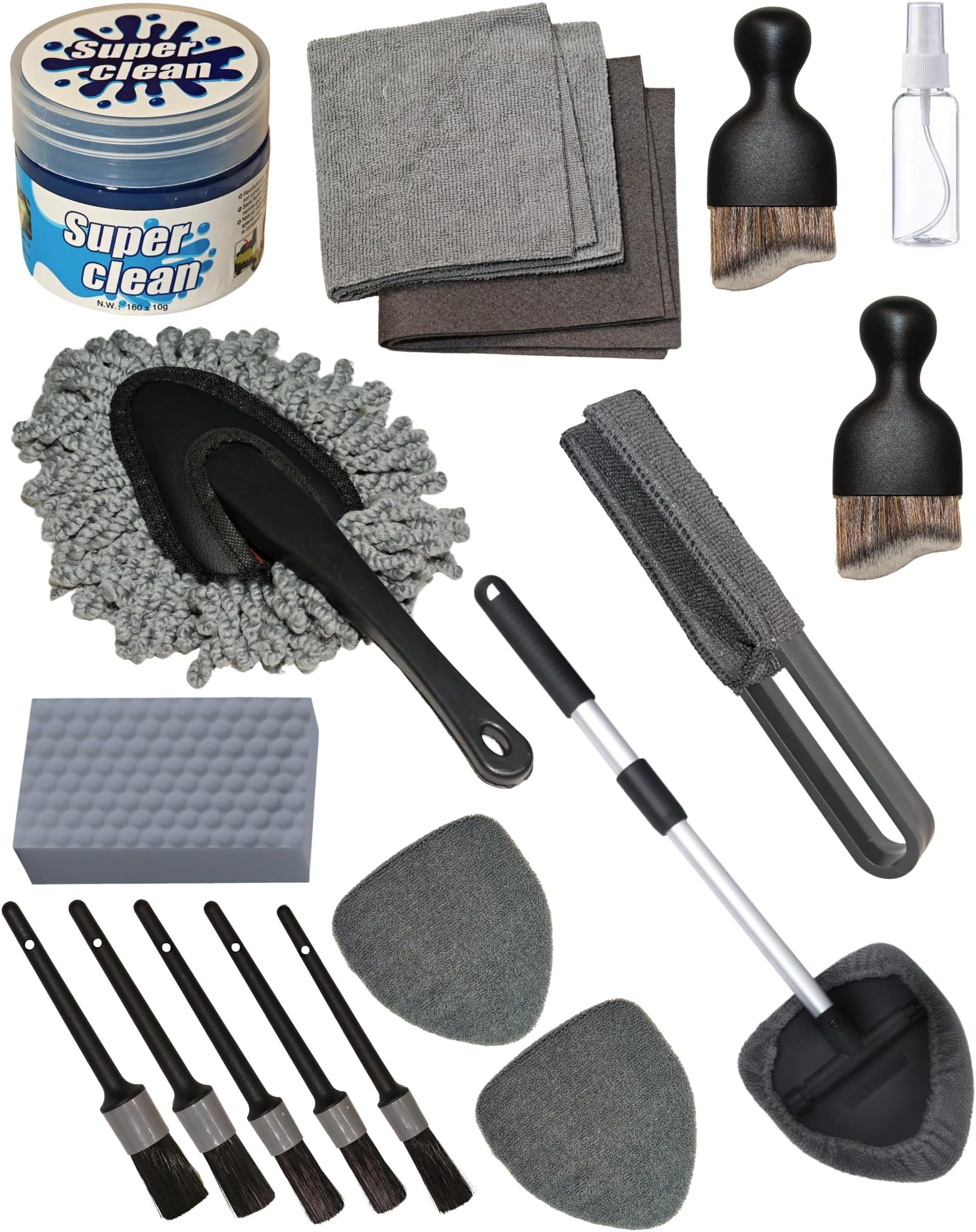 oesee 18Pcs Professional Car Interior Detailing Kit All-in-One Cleaning Tools for Windows, Dashboard, Vents, Windshield Cleaner Brush, Magic Sponge, Chamois Cloth, Detailing Brushes & Accessories