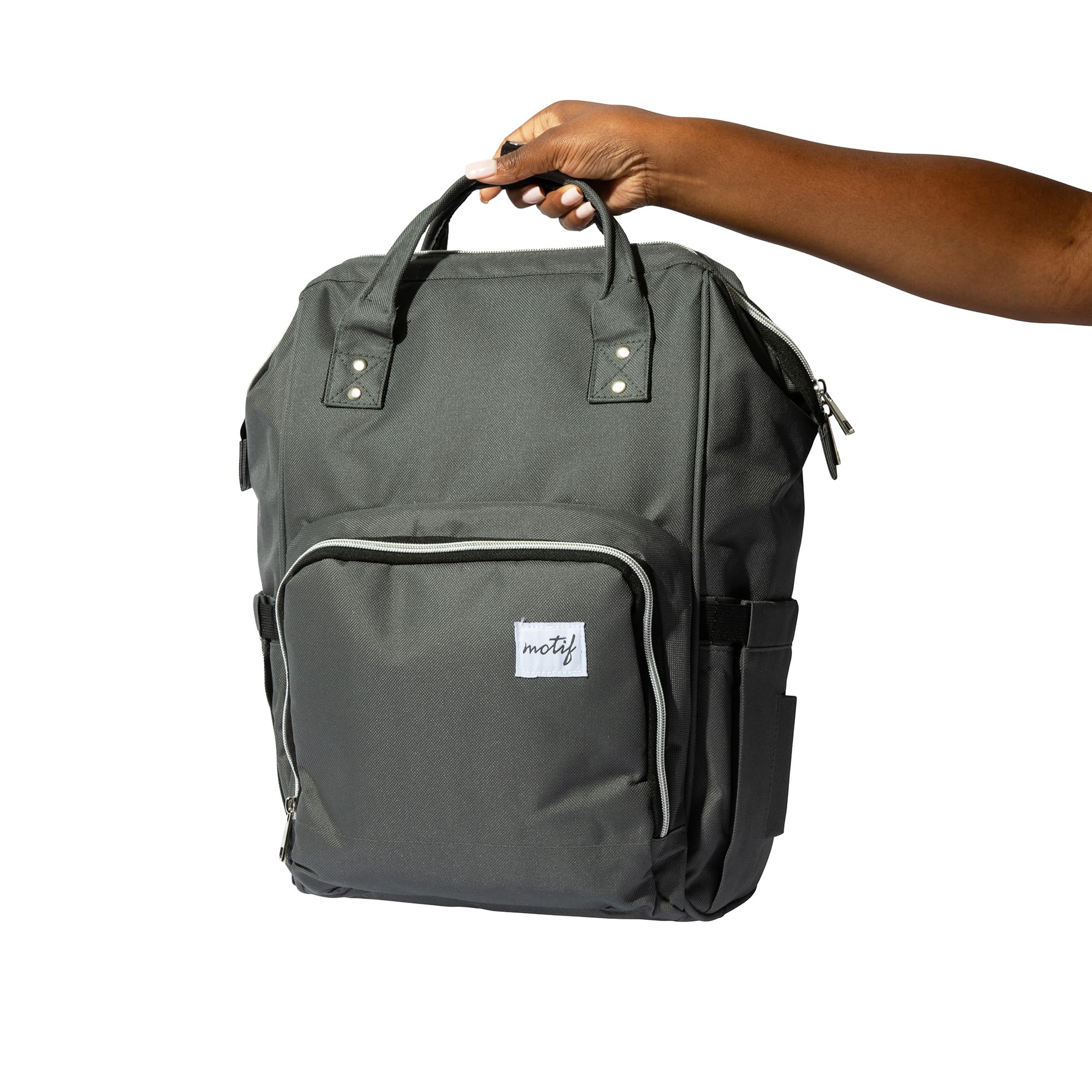 Motif Medical Breast Pump Backpack – Stylish Insulated Bag w/ Cooler, 9 Pockets, Carrying Handles - Water-Resistant Organizer - Adjustable Straps Portable Breast Pump Bag (Grey)