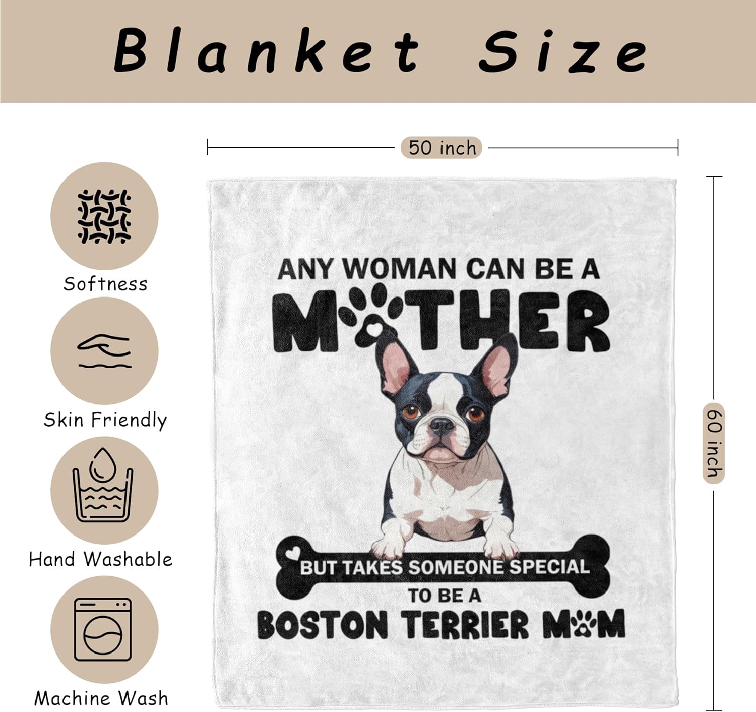 HIWX Boston Terrier Dog Blanket, Boston Terrier Gifts for Women, Dog Mom Gifts Blanket, Dogs Owner Gift, Dogs Blankets, 50x60 Inches - Image 7