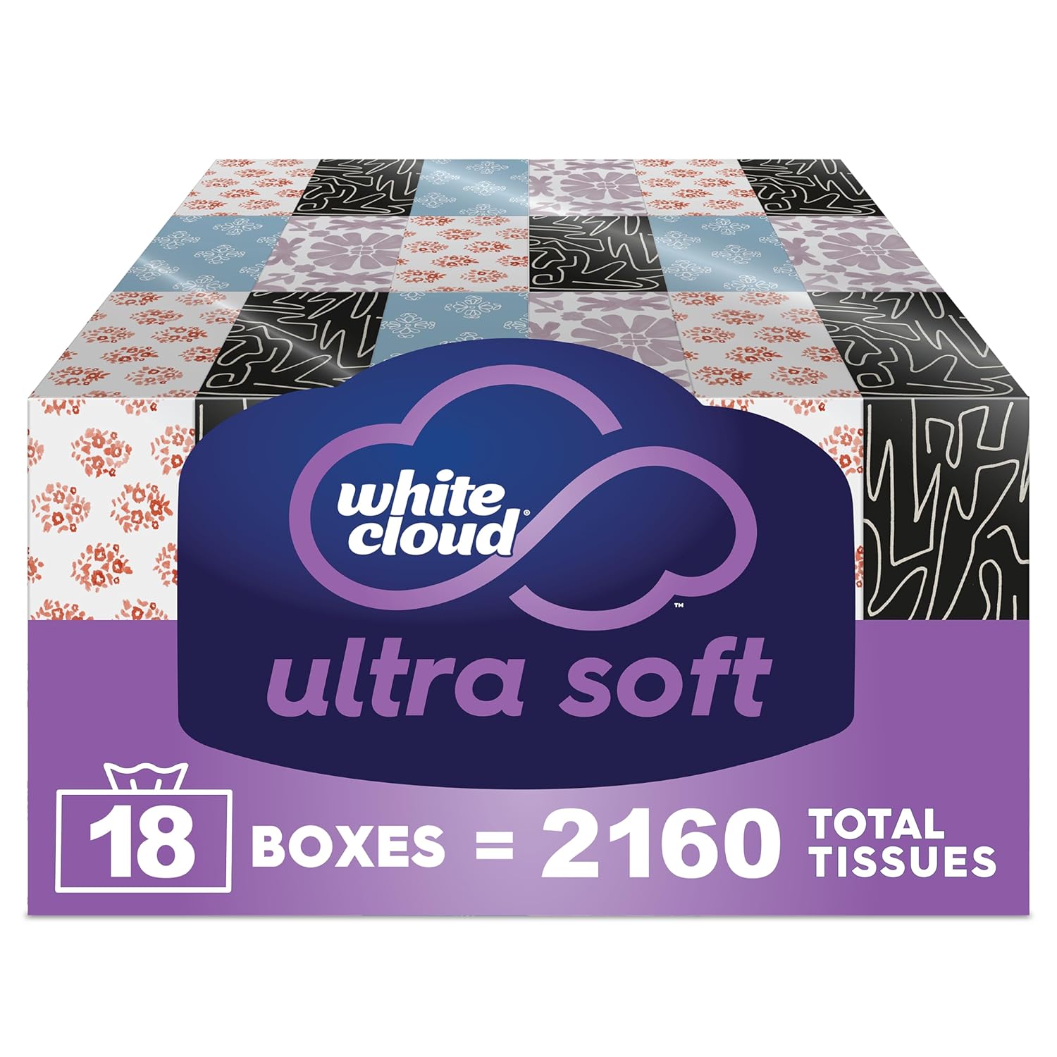 White Cloud Ultra Soft 3-Ply Facial Tissue, 18 Box Multipack, 120 Tissues Per Box 2160 Count (Pack of 18)