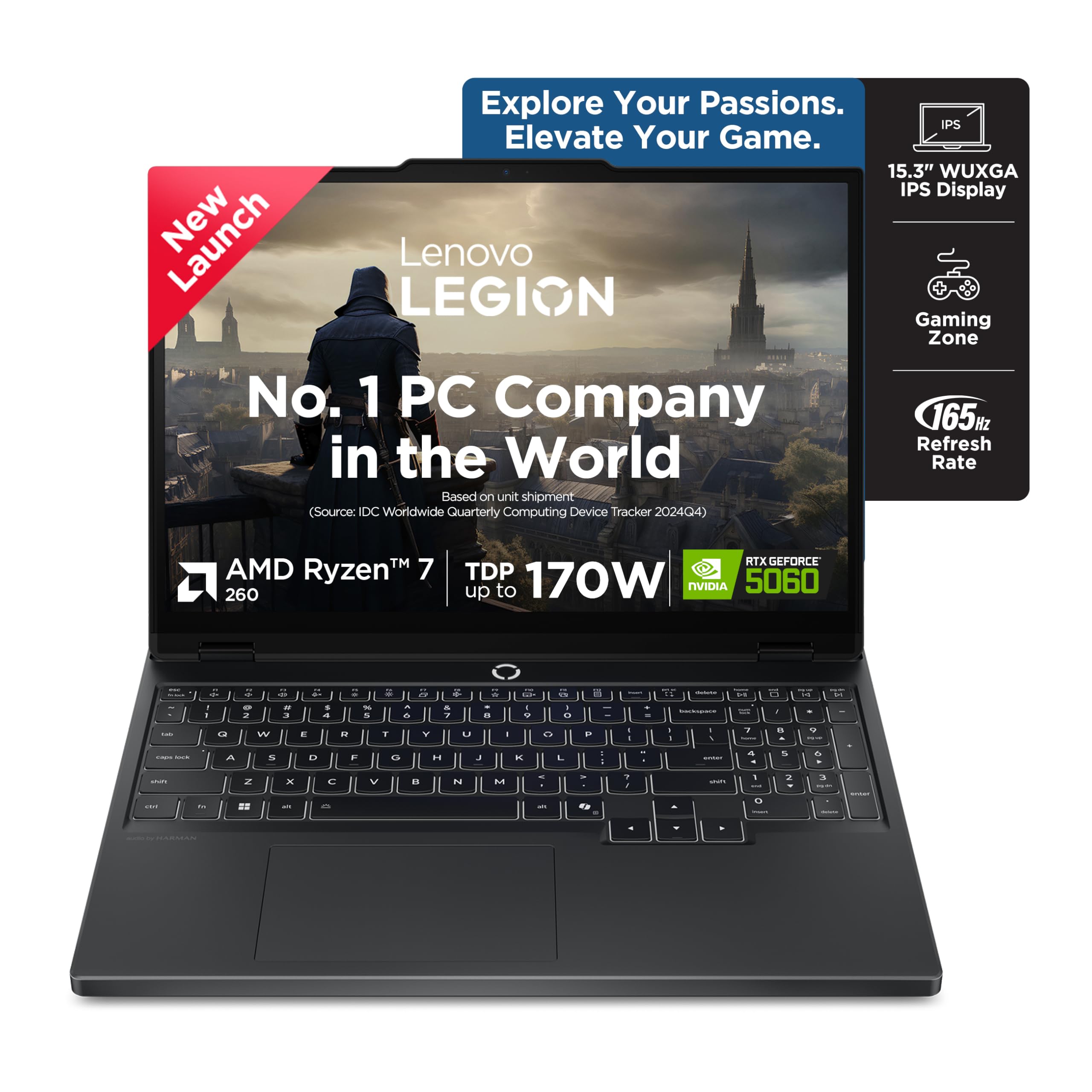 Lenovo Legion 5 2025 AMD Ryzen 7 260 | NVIDIA RTX 5060 8GB (16GB RAM/1TB SSD/WUXGA IPS/165Hz/15(39.6cm)/Windows 11/Office 2024+AI Now/Black/2.5Kg), 83M00074IN AI Powered Gaming Laptop