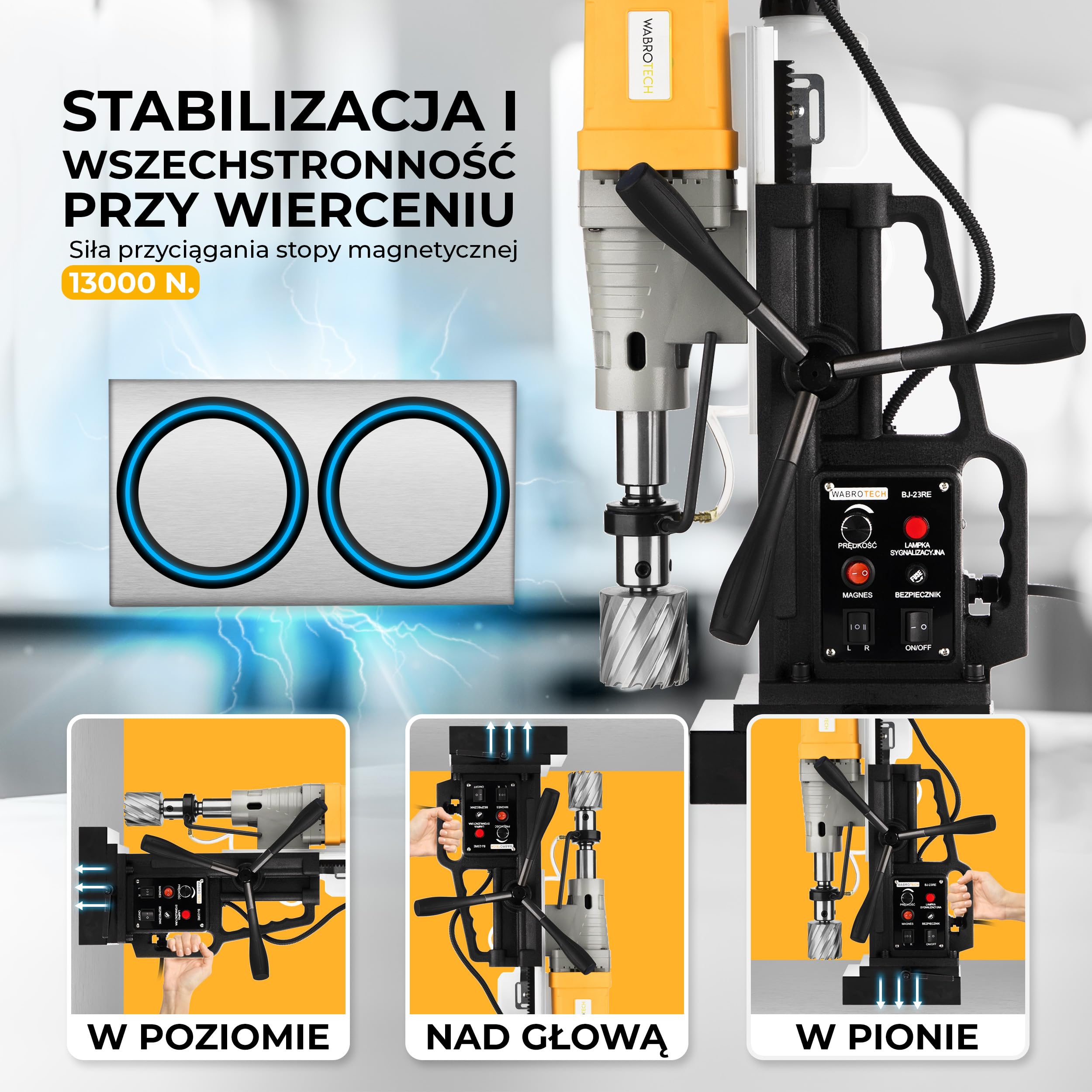Wiertarka magnetyczna 1880W wiertarka rdzeniowa WABROTECH WT23RE (zestaw do gwintowania)