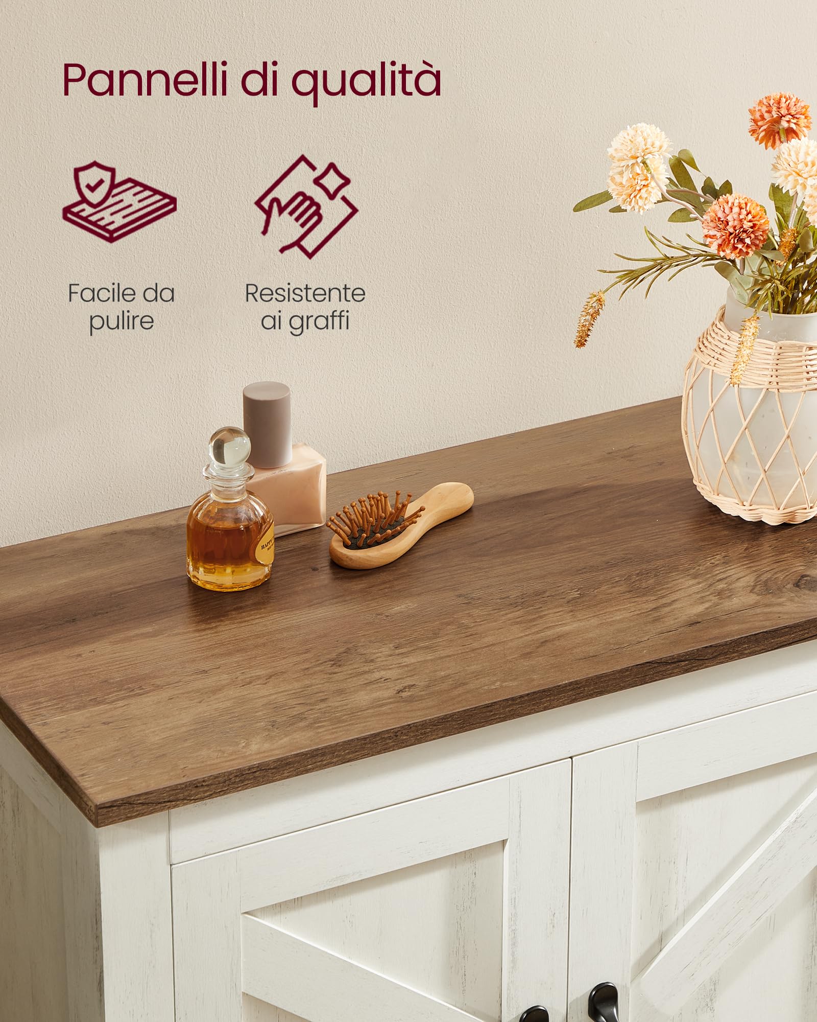 VASAGLE Collezione LIRY - Mobile da Bagno in Stile Farmhouse, Mobiletto con Ante in Stile Fienile, Credenza Cucina, Ripiani Regolabili, Sala da Pranzo Soggiorno, Bianco Vintage BBK773W01