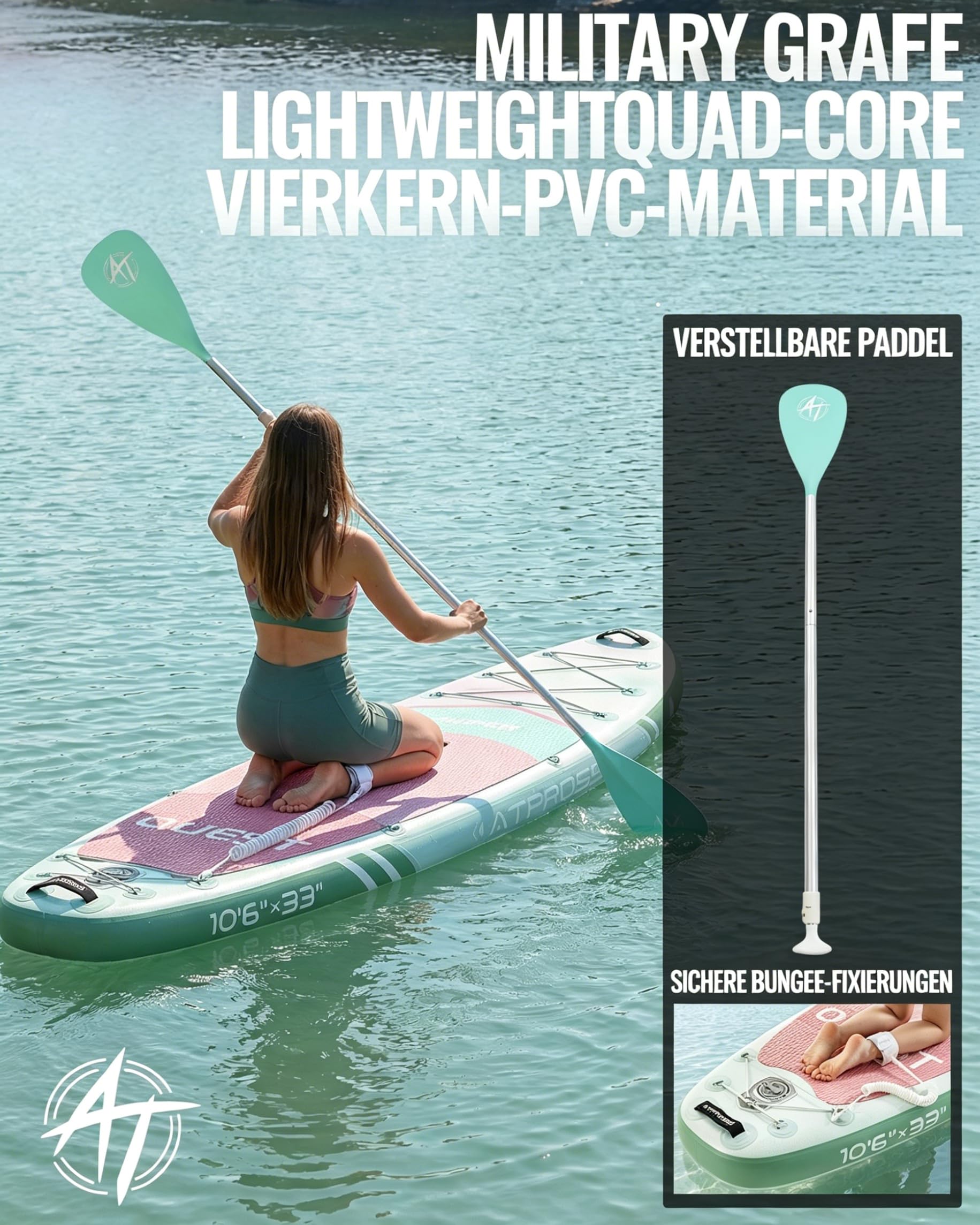Stand Up Paddling Board, 320cm Stand Up Paddle mit Reichhaltigem Zubehör, SUP Board 200kg Tragkraft mit Eva-Rutschfestem Deck, Aufblasbare Paddleboard Geeignet für Erwachsene