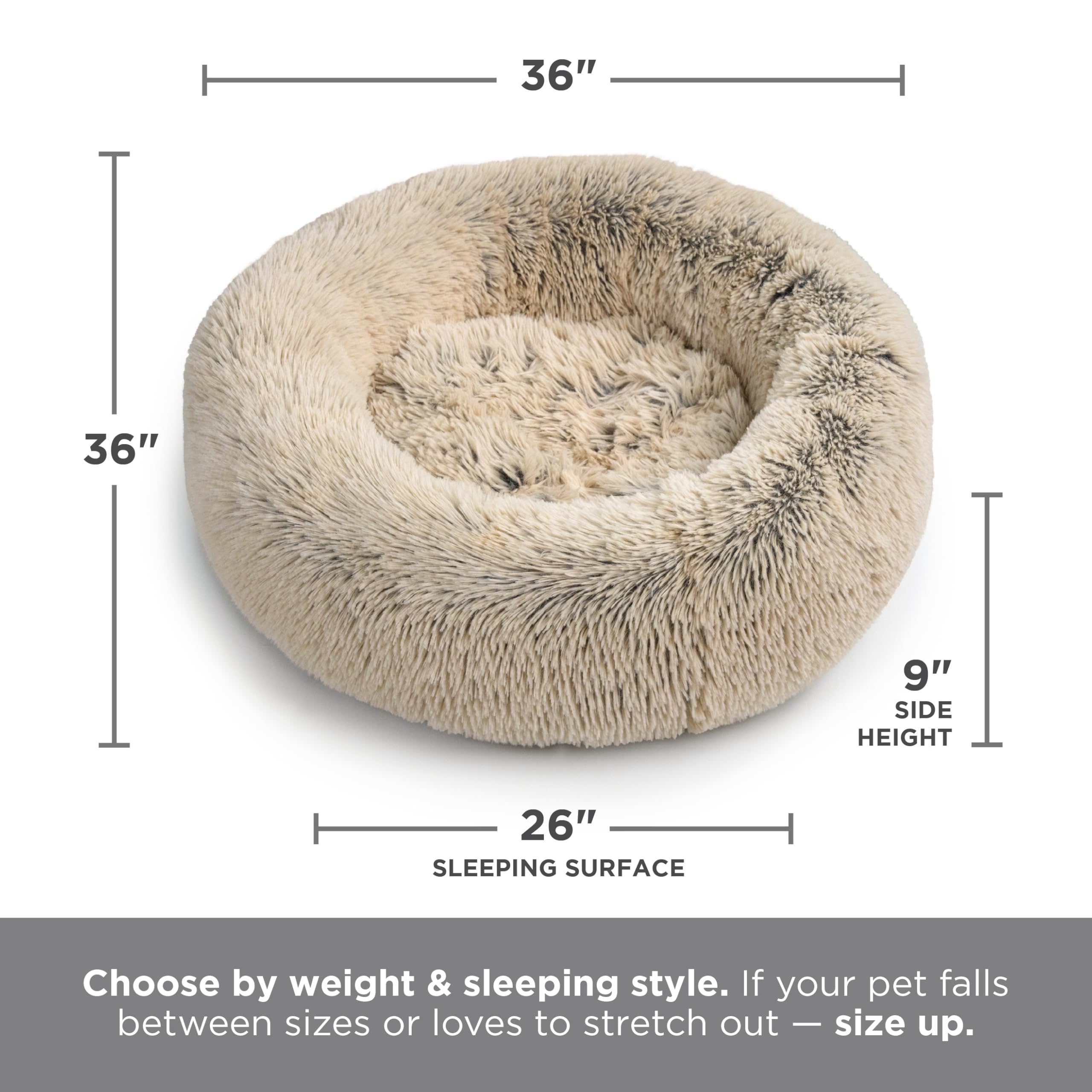 The Original Calming Donut - Puszyste legowisko dla psa i kota - Można prać w pralce - Ze zdejmowaną powłoczką zapinaną na zamek błyskawiczny - frost - 91 cm x 91 cm - rozmiar L