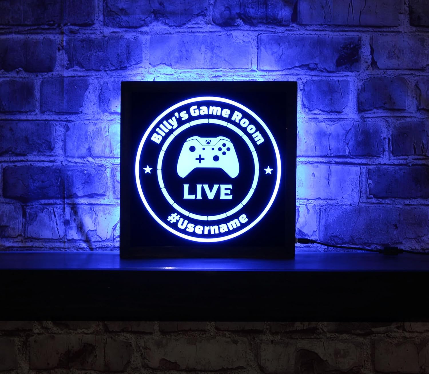 Personalized Gamer Sign LED – Custom Gaming Wall Decor with Controller and LIVE Design – RGB Remote Control Wood Frame – Gaming, or Streaming Decor – 12x12 - by Bones & Smoke Co