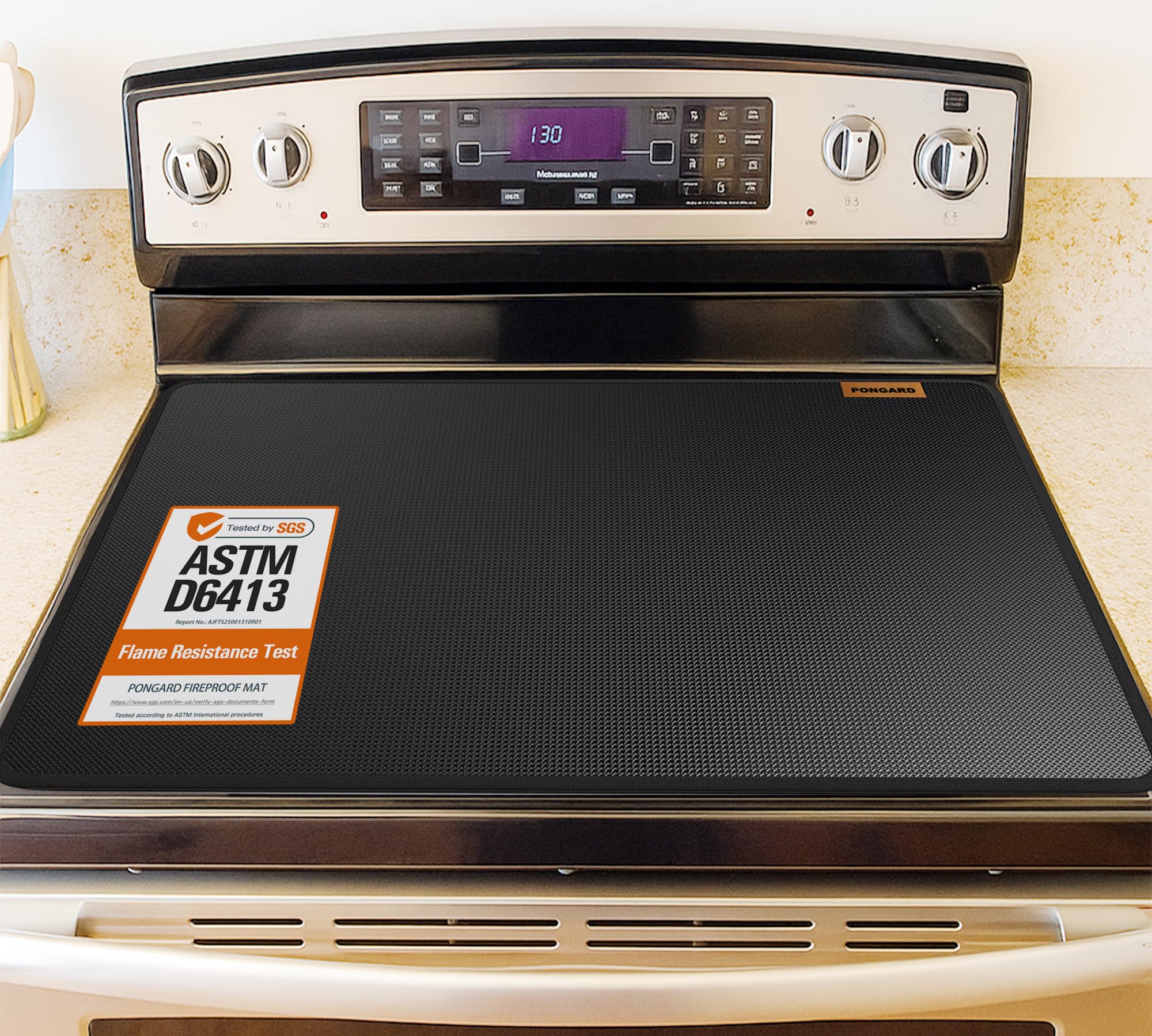 Photo 1 of PONGARD Fireproof Stove Top Covers for Electric Stove, Waterproof & Heat Resistant Mat for Glass Top, Stovetop Protector, Anti-Scratch, 30x21 Black