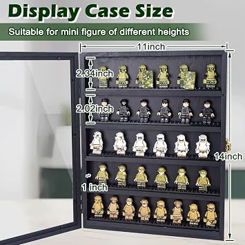 Minifigure Display Case 11X14 Inch with Lock,Figures Building Block Toy Wooden Shadow Box,Miniature Collectibles Display Cabinet Wall Mount or Tabletop for Storage Mini Figure Black