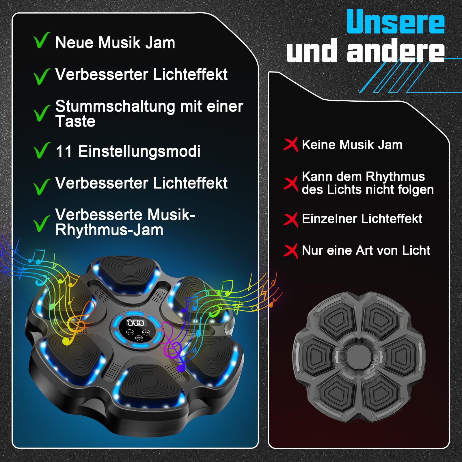 FBSPORT Music Boxing Machine,Smart Musik Boxen Machine mit Boxhandschuhen, Boxen Training Ausrüstung für Erwachsene Kinder, Boxmaschine mit Musik mit 7 Strike Points 11 Modi & 9 Geschwindigkeiten