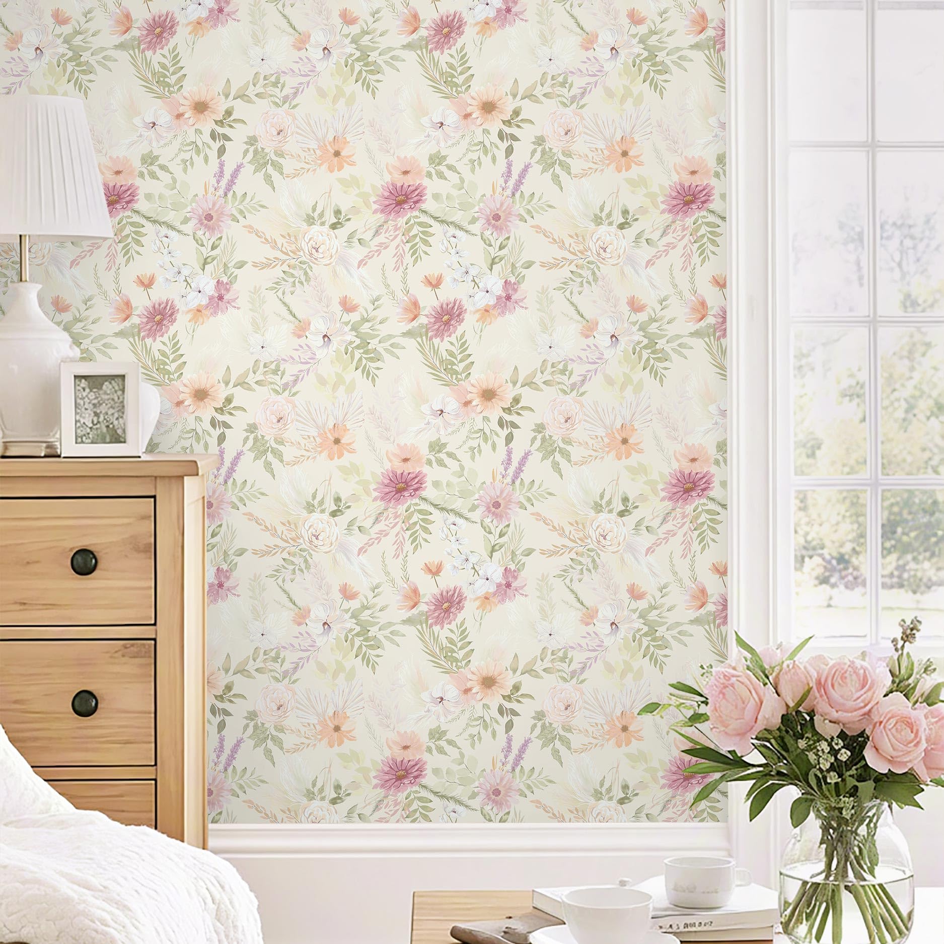 Papier peint beige bohème floral Dimoon en vinyle qualitatif 500x44cm - 8