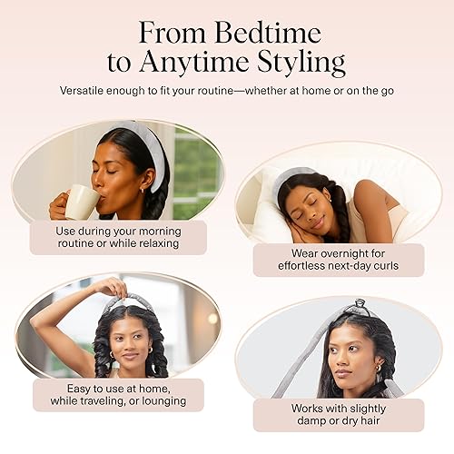 Miniatura 6 de Kitsch Juego de rizadores de pelo de satén para la noche, varillas rizadoras plateadas sin calor, rodillos suaves y diadema para rizos sin calor