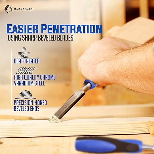 Miniatura 5 de Juego de cinceles para carpintería y herramientas de tallado de madera, juegos de cinceles de madera afilados de acero al cromo vanadio con bordes