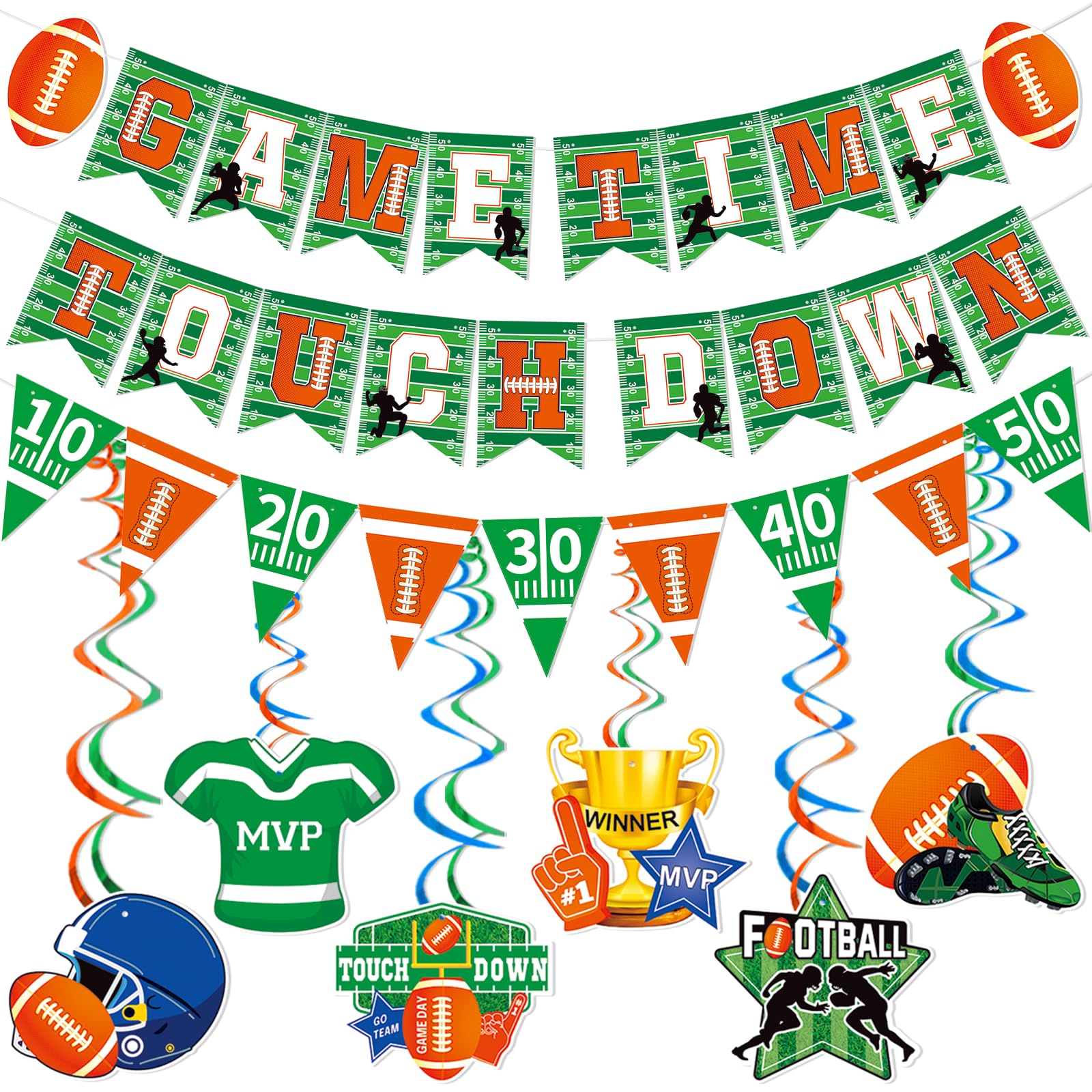 Super Bowl Party Decorations 2024 | Game Time Touch Down Banner, Football Hanging Swirls & Pennants - Sports Party Supplies - View #11