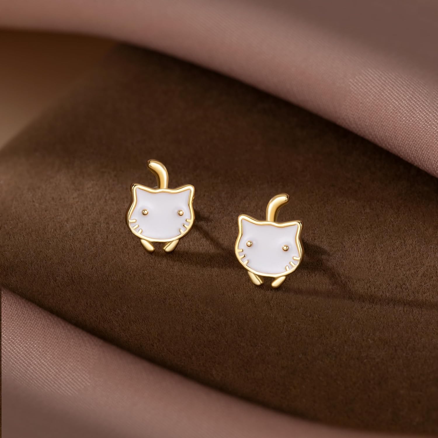 SLUYNZ 925 Sterling Silver Cute Cat Studs Earrings for Women Teens White Cat Earrings Studs Cat Gift for Cat Lovers - Image 3