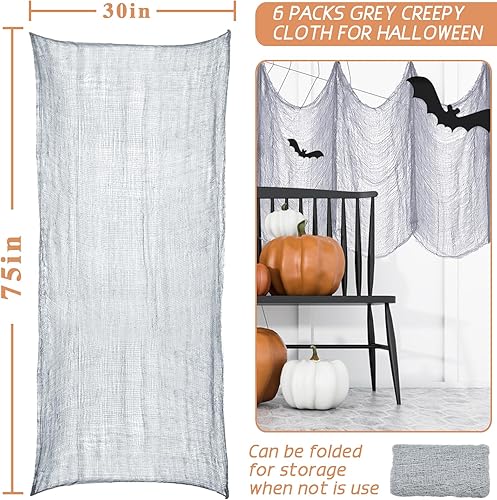 Miniatura 2 de ZeeDix Paquete de 12 paños espeluznantes de Halloween de 30 x 75 pulgadas, decoración de Halloween, tela de gasa espeluznante para suministros de