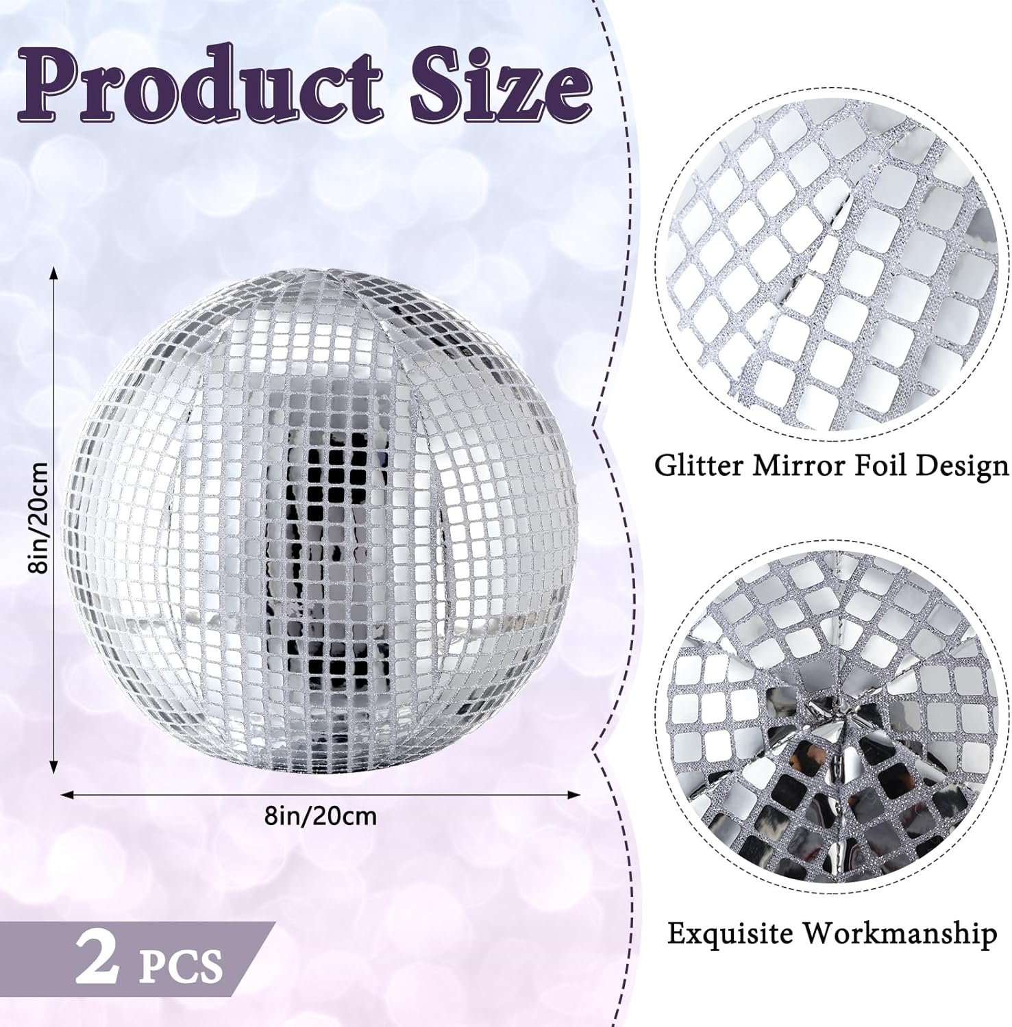 2 Pcs Disco Ball Pillows Decorative Sequin Throw Pillows for Birthday Gifts Bedroom Living Room Home Decor Funky Sphere(8 Inch,Silver)