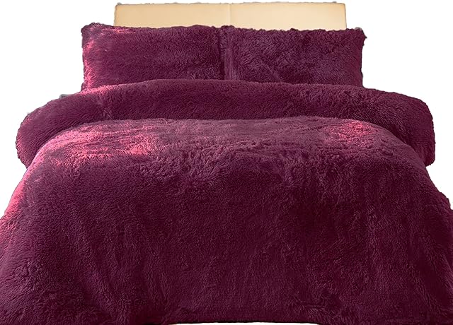 Comfort Collections Teddy Bear Duvet Cover Set Super Soft Fleece Warm Winter Quilt with Pillowcases Plum Single 135cm x 200cm Approximate