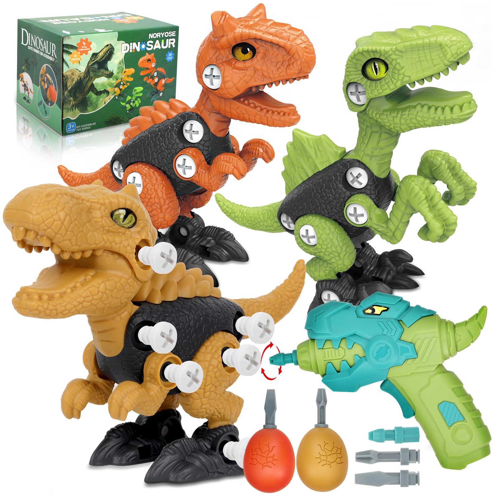 NORYOSE Dinosaur Toys for 3, 4, 5, 6, 7, 8 Year Old Boys, Kids Take Apart Toys with Electric Drill STEM Construction Building Educational, Party Christmas Birthday Gifts for Boys Girls