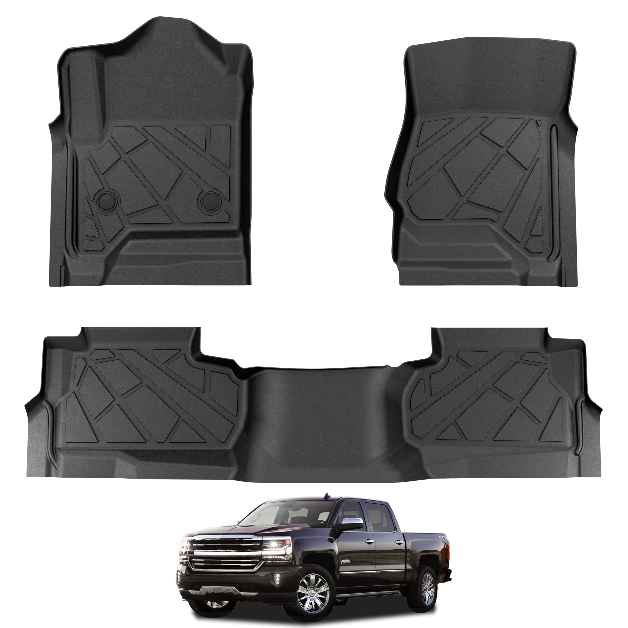 KARPAL Floor Mats for 2014-2019 Chevy Silverado/GMC Sierra 1500(19 LD Only), 2015-2019 Silverado/Sierra 2500/3500 Double Cab, All-Weather TPE Custom Fit Floor Liners Car Accessories