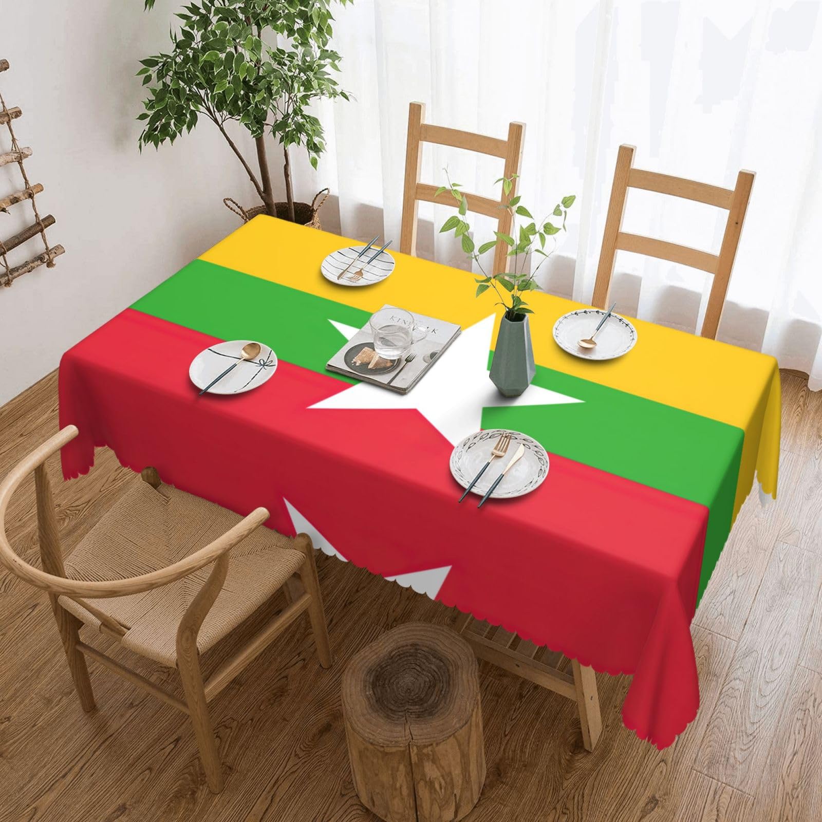 HLBSDM Flag of Myanmar Print Rectangle Washable Tablecloth Decorative Table Cover for Dining Table Buffet Parties