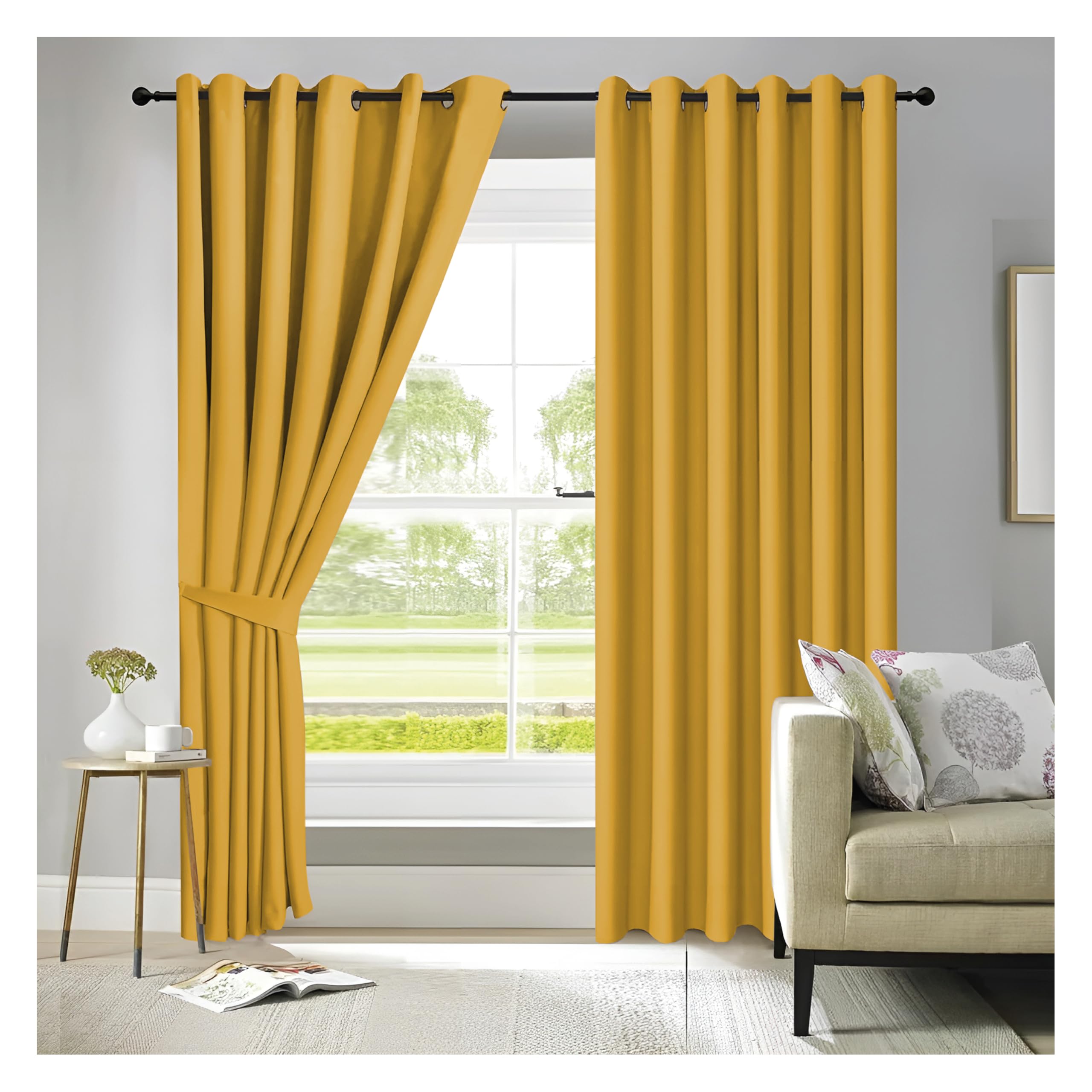 APEX FURNISHINGS Yellow Blackout Curtains for Bedroom 108 Inch Drop Thermal Insulated Eyelet Curtains & Drapes for Window Treatment & Living Room, 2 Panels (90x108 Inches)