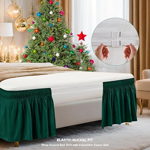 Vista 174 de Biscaynebay - Faldón envolvente matrimonial y matrimonial XL de 15 pulgadas, con volantes, elástico, ajustable, gris plateado, resistente a las Gris