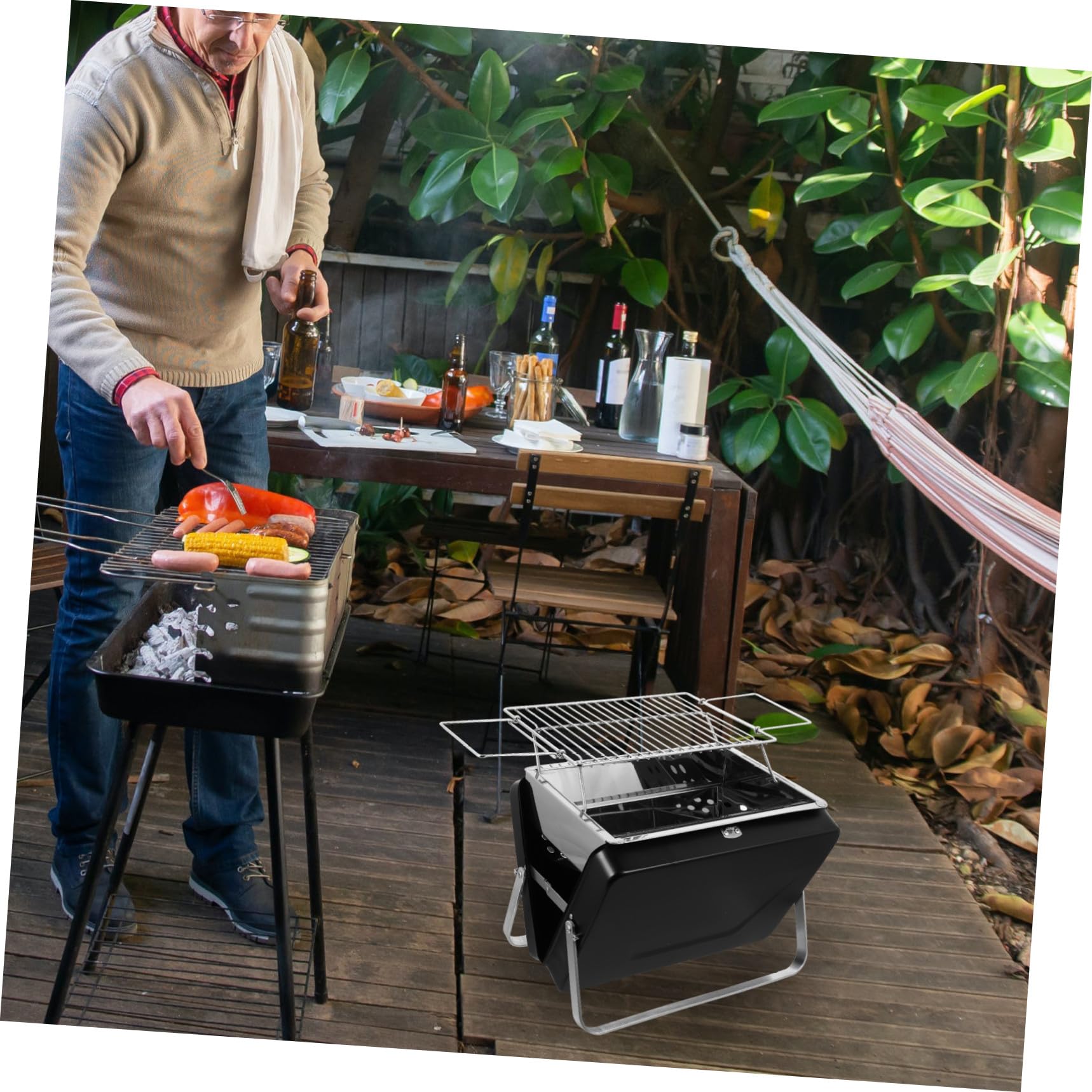 Przenośny Grill Węglowy Stylu Walizki Grill Piknik i Bbq Świeżym Powietrzu Idealny Do Campingu i Spotkań Ogrodzie