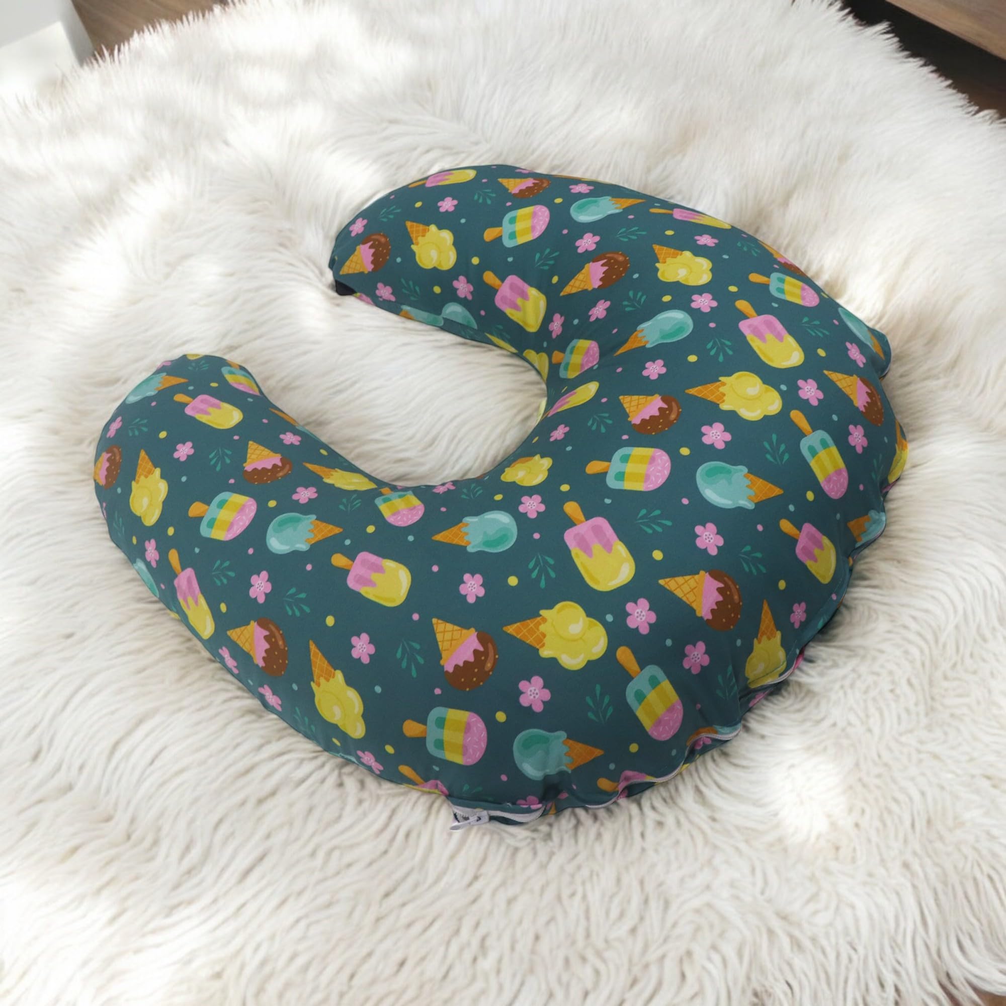 Kradyl Kroft 5in1 Baby Feeding Pillow with 100% Cotton Removable Cover | Breastfeeding Pillow | Nursing Pillow with Belt and Hoop (Icecream Cool) 1