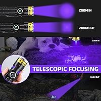 Vista 3 de DARKDAWN Linternas de luz UV de 395 nm USB recargable ultravioleta LED luz negra mini lámpara de madera portátil para detección de orina de gatos