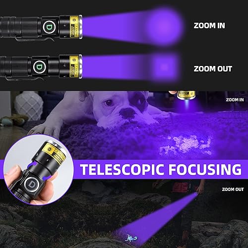 Miniatura 3 de DARKDAWN Luces UV de 395 nm, linternas USB recargables ultravioleta LED luz negra, mini lámpara de Wood portátil para detección de orina de gatos,