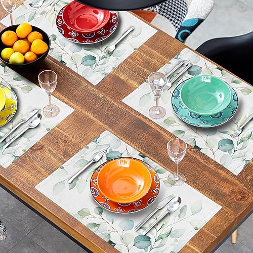 Miniatura 8 de Juego de 4 manteles individuales de primavera lavables antideslizantes resistentes al calor de 12 x 18 pulgadas color verde salvia hojas de
