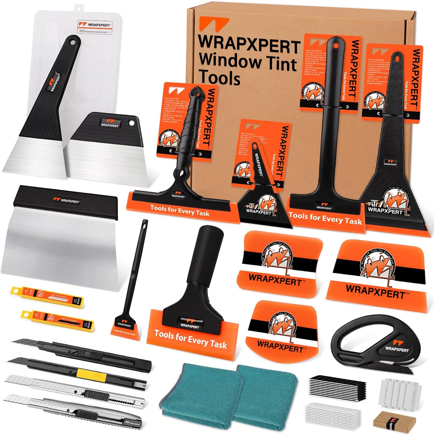WRAPXPERT Window Tinting Tools for Windshield/Rear Glass Film Install and Clean Includes Bulldozer Squeegee, Window Scraper, Felt Squeegee, Small PPF, Utility Knife, Vinyl Wrap Cutter