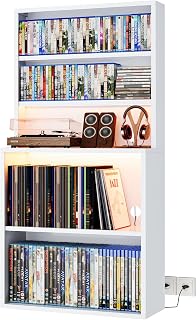 OSEILLC CD Storage Tower,Metal 5-Tier CD Cabinet with Cable Holes (White) | Storage Cabinet for CDs,DVDs,Vinyl Records, Record Player Table for Living Room,Shelf,Bookcase with Back Panel,CD Racks