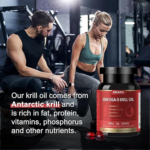 Miniatura 2 de Aceite de krill antártico  Aceite de krill omega 3 capturado en la naturaleza, 500 mg con EPA, DHA, astaxantina y fosfolípidos  Cerebro, corazón,