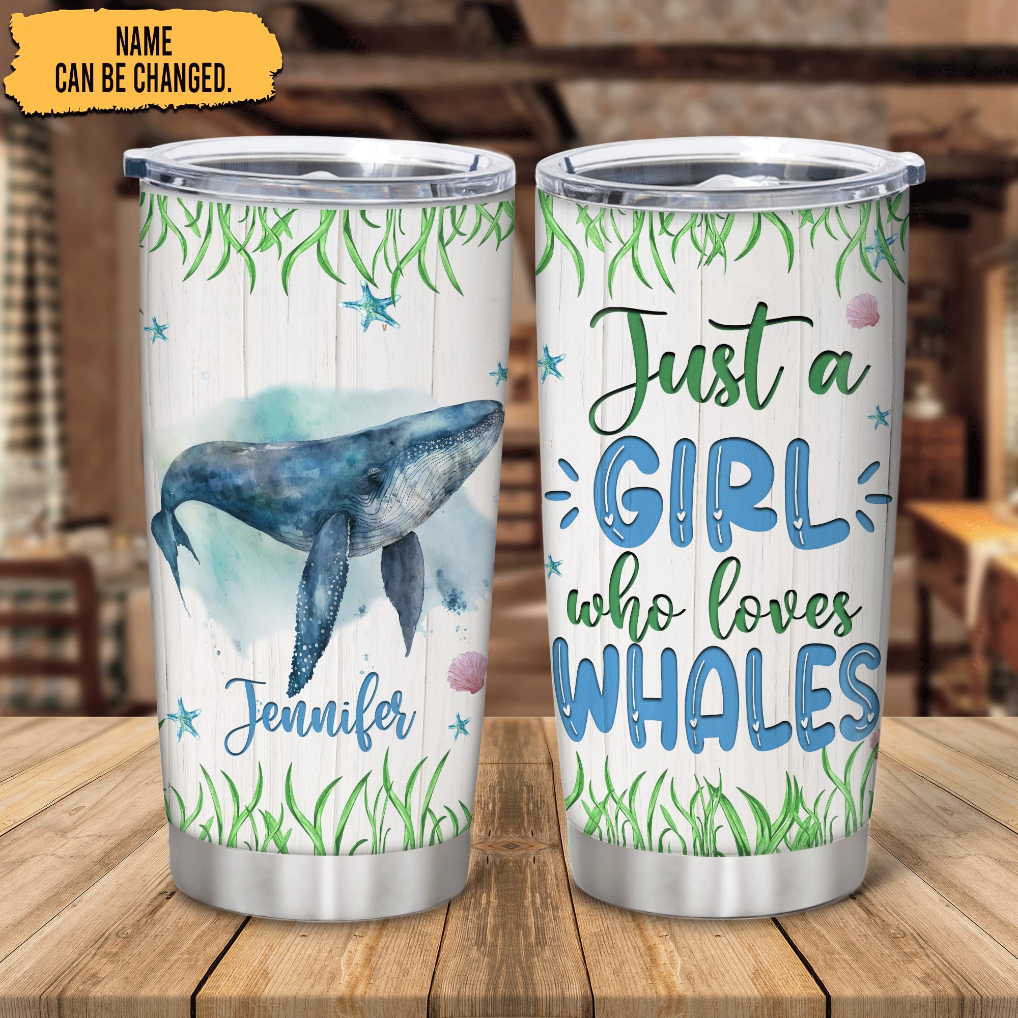 Hyturtle Personalized Gifts For Whale Lover - Just A Girl Who Loves Whales Custom Name Stainless Steel Tumbler 20oz With Lid - Idea Ocean Animal Lover Gifts For Women Girl On Birthday, Christmas