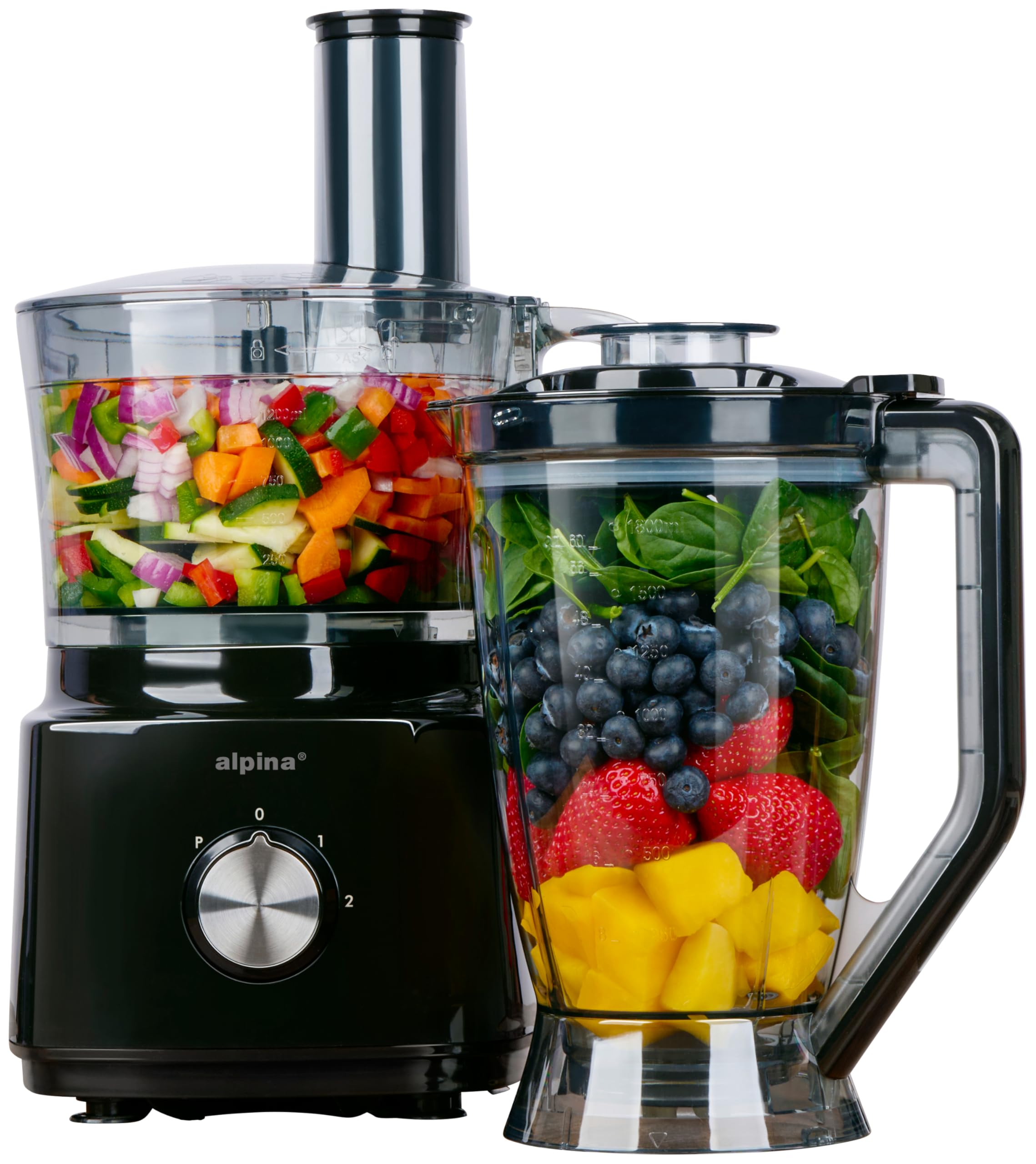 alpina FP413GS robot kuchenny - Blender Smoothie Maker 1,8 l - Procesor żywności z ostrzami tnącymi i tarczami tnącymi - rozdrabniacz elektryczny - 750 W - czarny