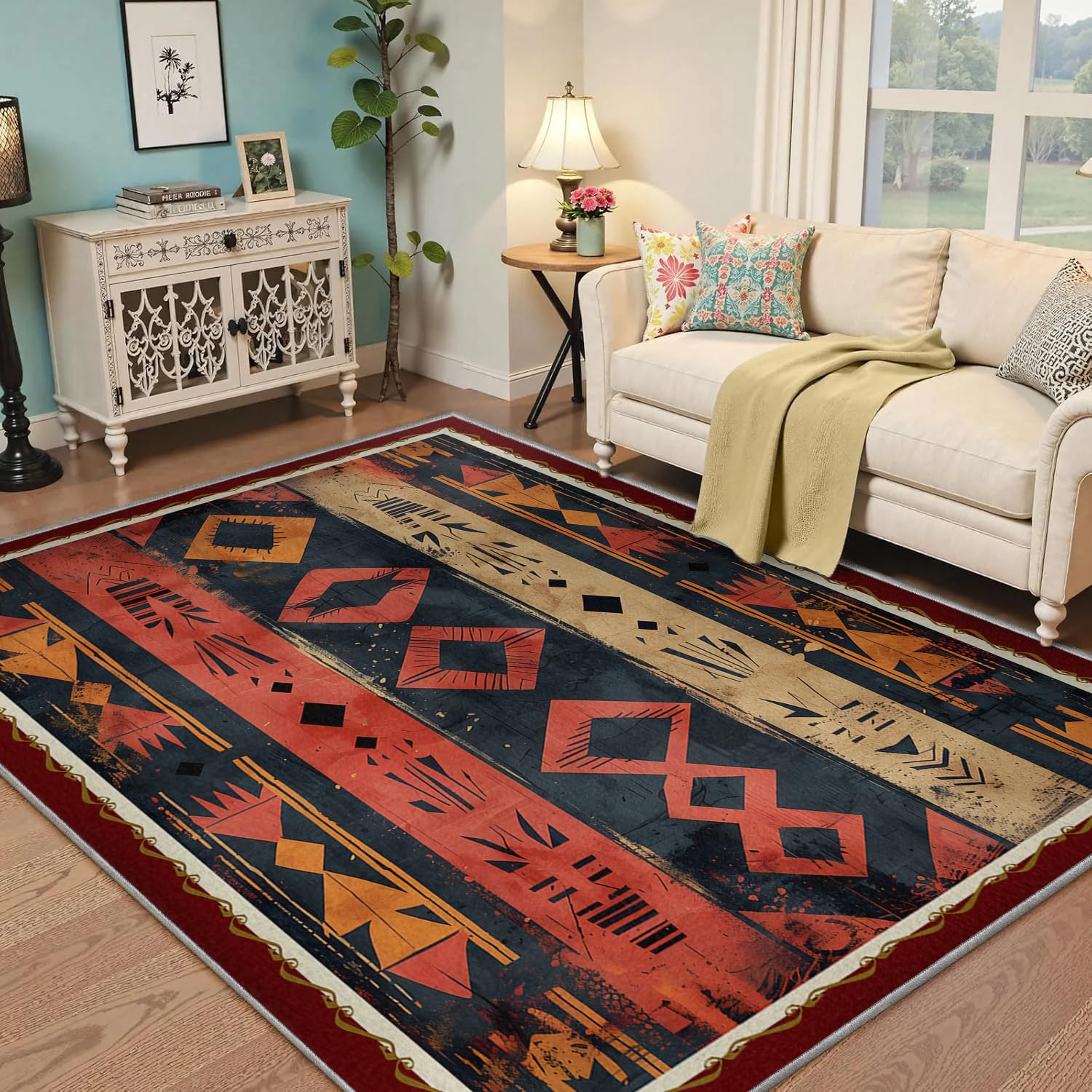 Moquette antidérapante salon et bureau au motif de flèches aztèques vieillies