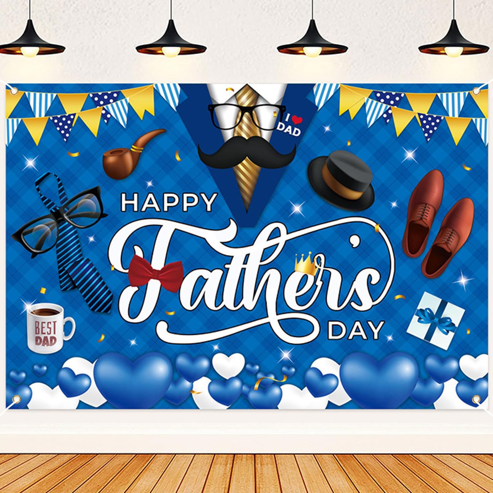 Amazon.com: Qpout Fathers Day Decoration Backdrop Happy Father's Day ...