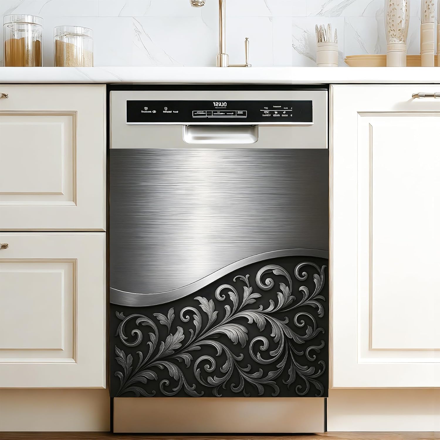 Dishwasher & Refrigerator Magnetic Sticker Cover Panel Decal - 23"x26" Waterproof Decorative Magnet for Kitchen Appliances, Reusable Fridge Door Cover, Stickers Art Decor (Silver, 23"x26")