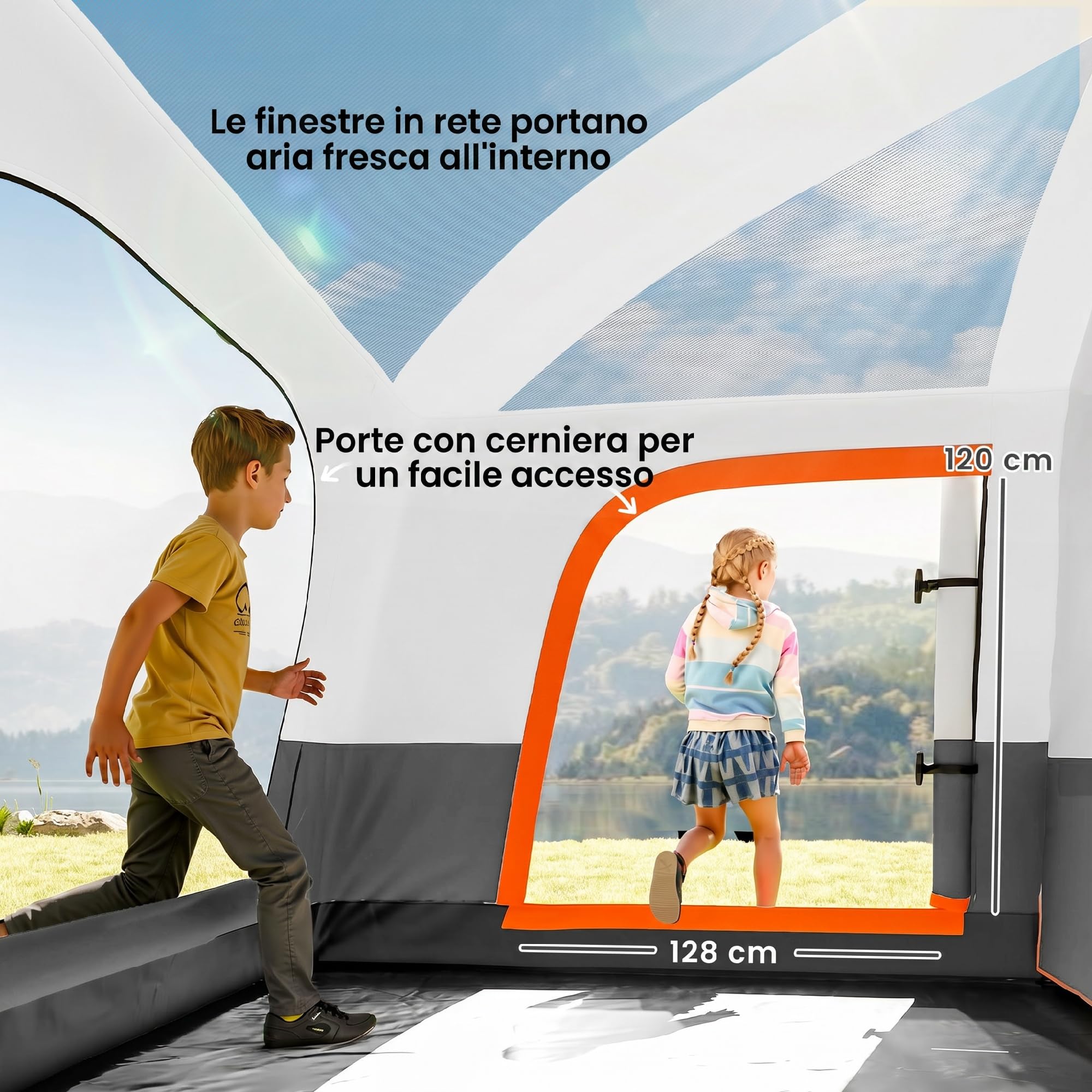 Outsunny Tenda da Campeggio per 4 Persone, Tenda Famigliare a Tunnel Grande Anti-UV per 3 Stagioni con 2 Stanze, Veranda e Borsa di Trasporto per Pesca, 430x305x195 cm