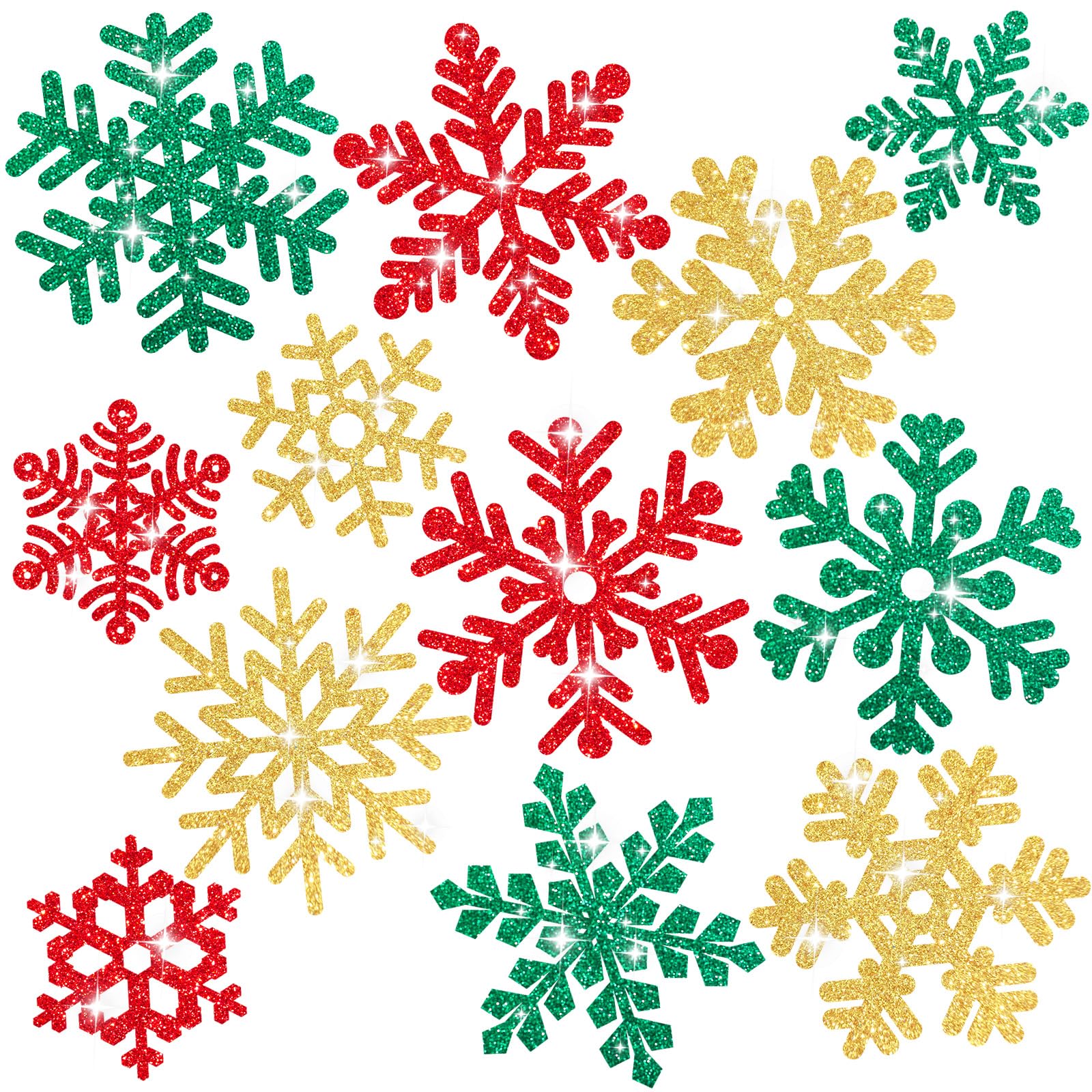 Flocons de neige pailletés double face avec pastilles adhésives incluses