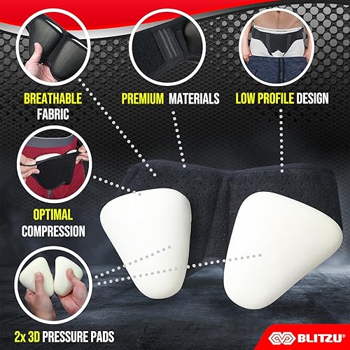 Miniatura 5 de BLITZU Cinturón de hernia inguinal bilateral doble individual para deportes, incisional, femoral, soporte umbilical para hombres y mujeres, alivio