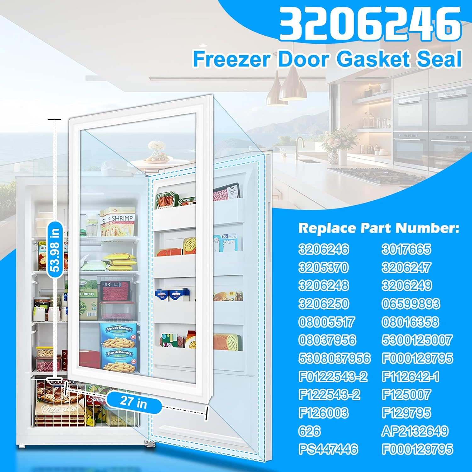 Upgraded 3206246 Freezer Door Seal Compatible with Frigidaire Refrigerator Door Gasket 3205370 3206247 3206248 3206249 3206250 Kenmore Refrigerator Door Seal Electrolux Fridge Door Seal Replacement