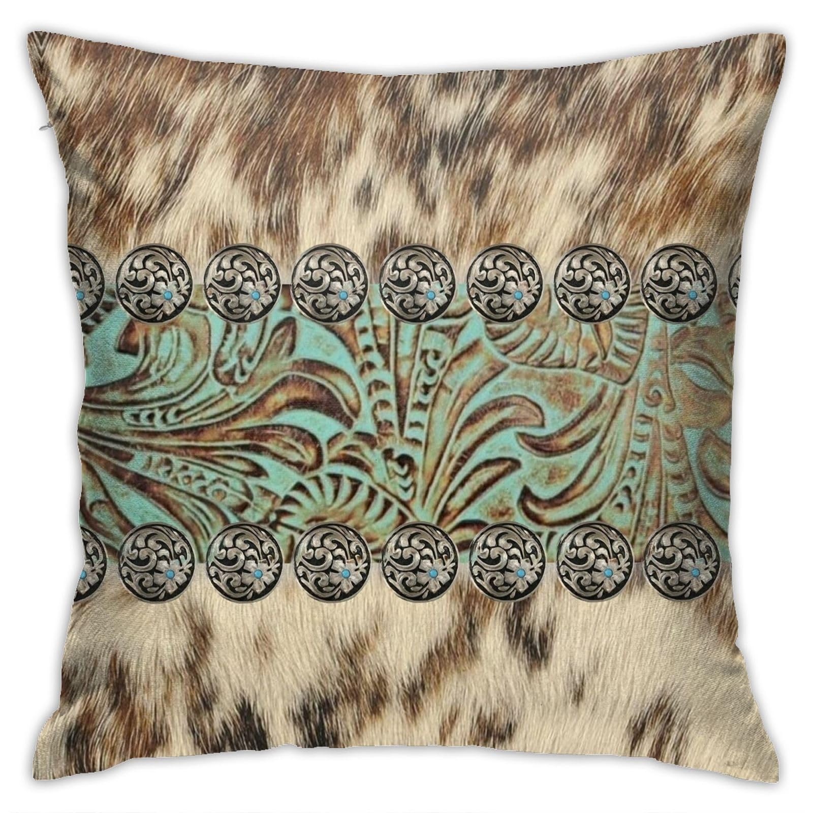 Rustic Brown Beige Teal Western Country Cowboy Fashion Throw Pillow Covers 18"X18" Cozy Velvet Square Throw Pillowcases Home Decor For Bed Couch Sofa Living Room Cushion Cover