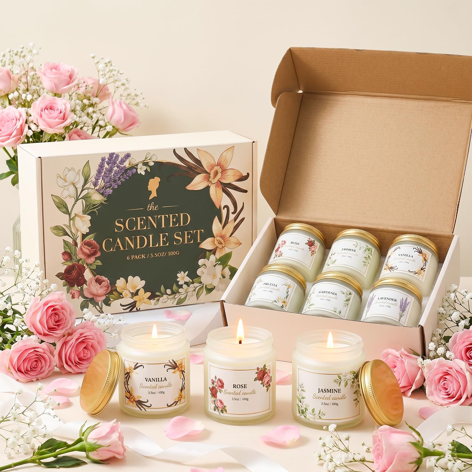 Velas perfumadas para mujer, velas de soja florales para el hogar, paquete de 6 velas relajantes para aliviar el estrés, velas de aromaterapia, regalos para mujer, cumpleaños, aniversario