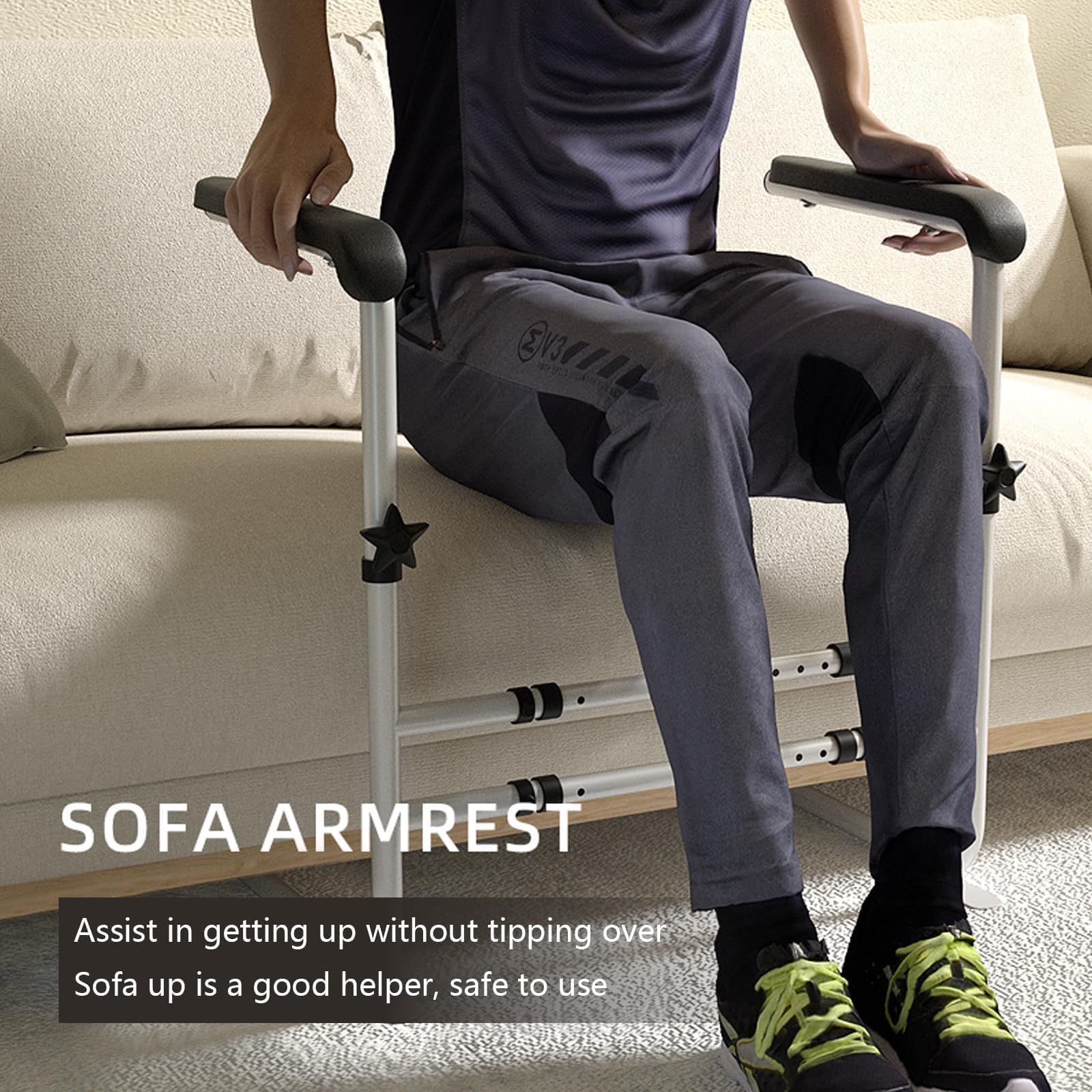 Sofá para personas mayores, 6 alturas ajustables y 3 anchuras ajustables hasta 185 kg, asa antideslizante para pacientes con discapacidad, ayuda para levantarse para sofá, sillón, cama, ayuda de