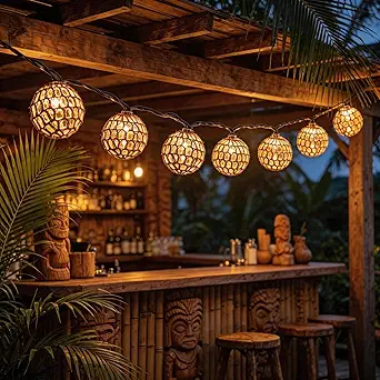 Tiki Boho Decorative String Lights, 8.5ft, 10 Warm White Globes, Waterproof, Connectable