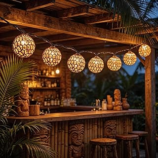 Tiki Boho Decorative String Lights, Plug in 8.5ft 10-Light UL Listed IP5...
