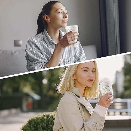 Miniatura 8 de Paquete de 100 tazas de café de Navidad de 16 onzas, vasos de papel desechables de invierno con copos de nieve blancos, vasos de papel de pared con